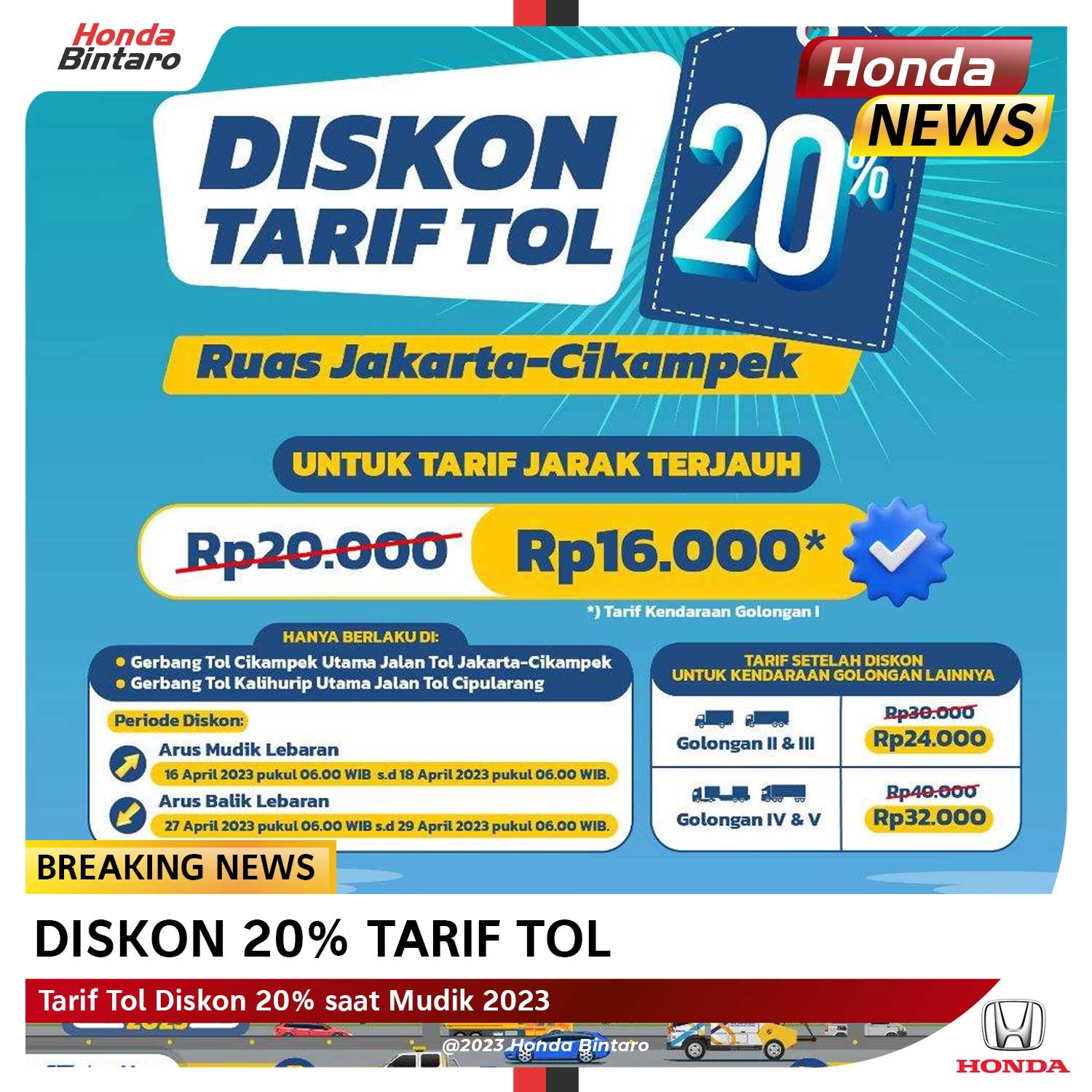 Tarif Tol Diskon 20% pada Mudik 2023