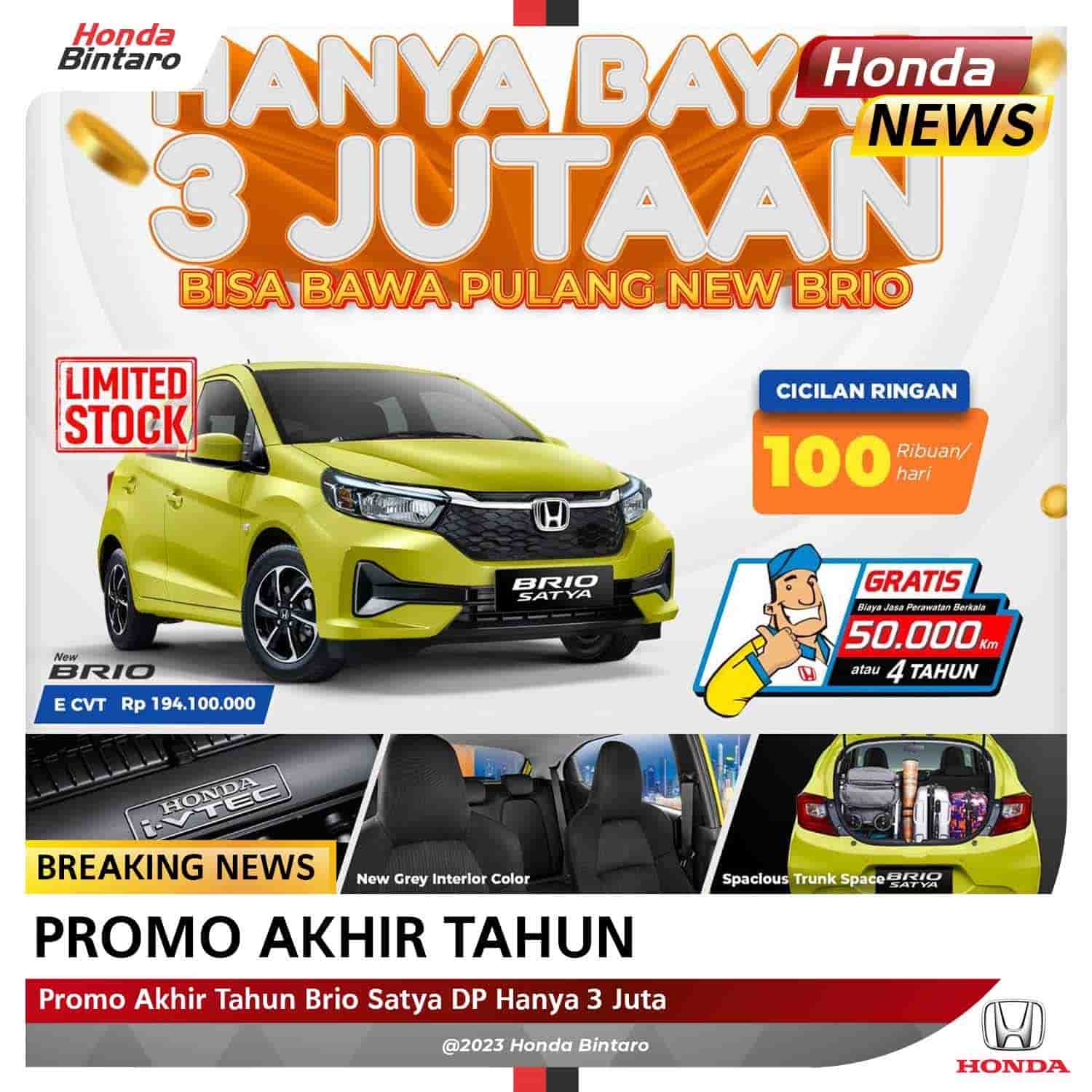 Promo Akhir Tahun Brio Satya TDP Hanya 3 Juta
