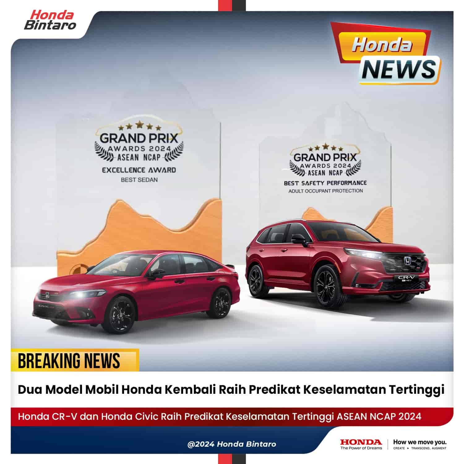 Dua Model Mobil Honda Kembali Raih Predikat Keselamatan Tertinggi