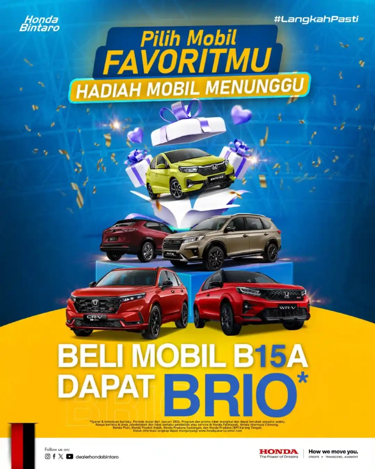 Beli Mobil Honda Favoritmu, Hadiah Honda Brio Sudah Menunggu!
