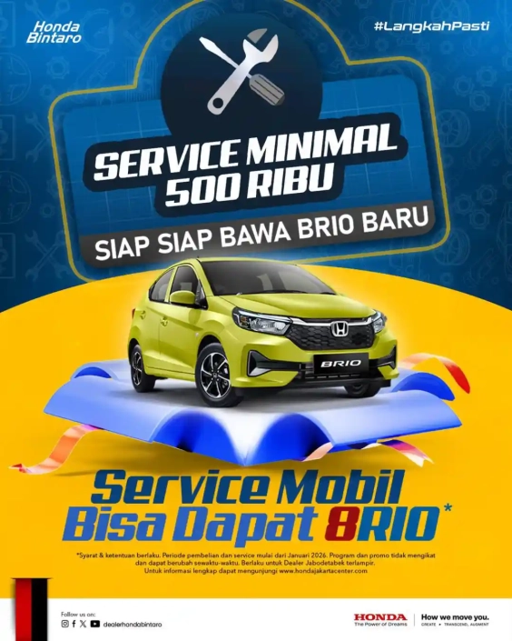 Program Bengkel 2026 Service Minimal 500 Ribu, Bawa Pulang Honda Brio!