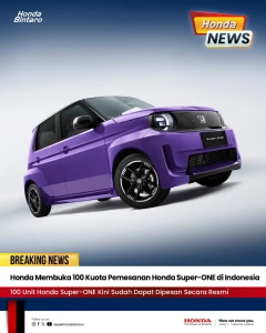 Honda Super-ONE hanya tersedia 100 di Indonesia, kini bisa dipesan langsung di dealer Honda Bintaro. Dapatkan penawaraan terbaiknya sekarang!